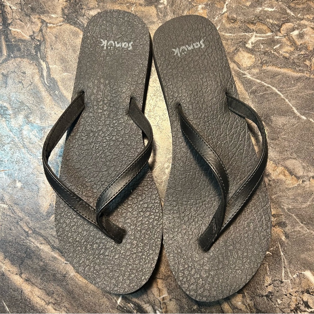 Sanuk Yoga Spree Sandal Flip Flop Thong Black Womens Size 7 Athletic